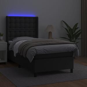 VidaXL Κρεβάτι Boxspring με Στρώμα & LED Μαύρο 90x200 εκ. Συνθ. Δέρμα