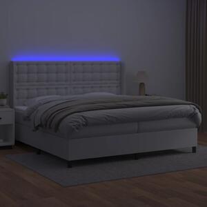 VidaXL Κρεβάτι Boxspring με Στρώμα & LED Λευκό 200x200 εκ. Συνθ. Δέρμα