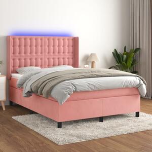 VidaXL Κρεβάτι Boxspring με Στρώμα & LED Ροζ 140x190 εκ. Βελούδινο