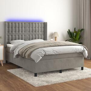 VidaXL Κρεβάτι Boxspring με Στρώμα & LED Αν.Γκρι 140x200 εκ. Βελούδινο