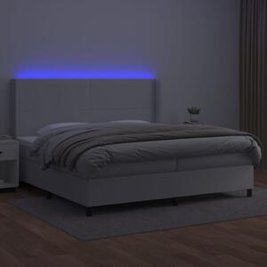VidaXL Κρεβάτι Boxspring με Στρώμα & LED Λευκό 200x200 εκ. Συνθ. Δέρμα