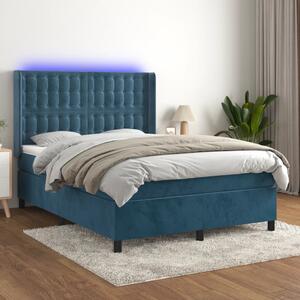 VidaXL Κρεβάτι Boxspring με Στρώμα & LED Σκ. Μπλε 140x200εκ. Βελούδινο