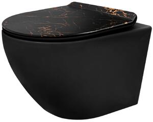 Λεπτή επιτοίχια λεκάνη Rea Carlo Mini Rimless, μαύρο ματ μάρμαρο