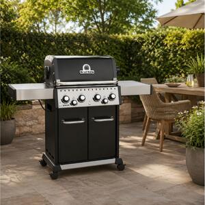 Ψησταριά Υγραερίου Broil King Baron 490 Shadow με πλευρική εστία, μηχανισμό σούβλας, ισχύ 12.4kW + 4.4kW + 2.7kW και διαστάσεις 145x63x147cm