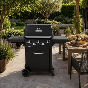 Ψησταριά Υγραερίου Broil King Signet 390 Shadow με πλευρική εστία, μηχανισμό σούβλας, ισχύ 11.4kW + 4.4kW + 2.7kW και διαστάσεις 145x59x149cm