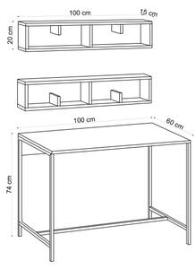 ΣΕΤ 2x Ράφια τοίχου PENNY 20x100 cm + γραφείο 74x100 cm καφέ/μαύρο