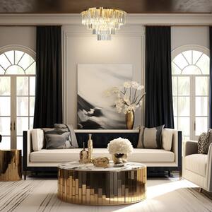 Milagro Lighting Φωτιστικό οροφής Milano, Ø 60 cm, χρυσό/κρύσταλλο, γυαλί, 9 x E14, Χρυσό / Ορείχαλκου, Σαλόνι / τραπεζαρία, Γυαλί