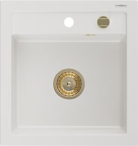 Mexen Vito νεροχύτης γρανίτης 1-διαμερισμάτος 520 x 490 mm, λευκός, σιφόνι χρυσό