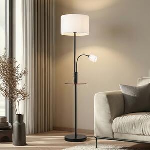 Lindby Stehlampe Aovan, μαύρο, ράφι, θύρα USB, Μαύρο, Σαλόνι / τραπεζαρία, Μέταλλο, σύγχρονο, Φως ανάγνωσης
