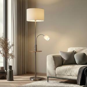 Lindby Stehlampe Aovan, νικέλιο, ράφι, θύρα USB, Γκρι, Σαλόνι / τραπεζαρία, Μέταλλο, σύγχρονο, Φως ανάγνωσης