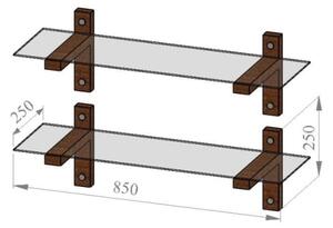 ΣΕΤ 2x Ράφι τοίχου 25x85 cm πεύκο/γυαλί