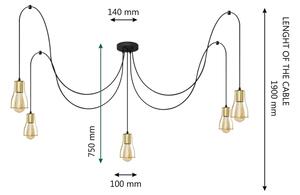 Πολύφωτο με συρματόσχοινο TUBE 5xE27/15W/230V μαύρο/χρυσαφί