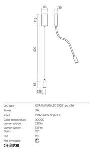 Redo 01-2754 - Λάμπα τοίχου LED WALLIE LED/3W/230V USB CRI 90 λευκό