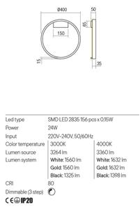 Redo 01-2817 - Επιτοίχιο φωτιστικό dimming LED FEBE LED/24W/230V χρυσαφί