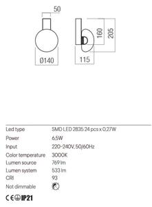 Redo 01-3239 - Φωτιστικό τοίχου LED SINCLAIR LED/6,5W/230V CRI 93 IP21 χρυσαφί