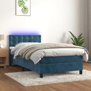 VidaXL Κρεβάτι Boxspring με Στρώμα & LED Σκ. Μπλε 100x200εκ. Βελούδινο