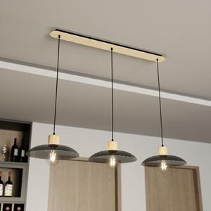 EMIBIG LIGHTING Κρεμαστό φωτιστικό Kobe, τριπλό, ατσάλι, ξύλο, μαύρο, ρυθμιζόμενος, Μαύρο, Σαλόνι / τραπεζαρία, Μέταλλο