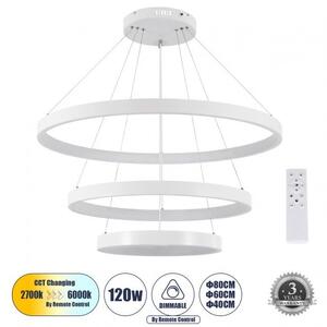 Κρεμαστό Φωτιστικό Οροφής LED 120W 14723lm NEMESIS TRIO Κάθετοι Κύκλοι Globostar 61171 Λευκό