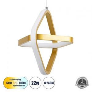 Κρεμαστό Φωτιστικό Οροφής LED 22W 2640lm ROSE 61066 Χρυσό Globostar 61066 Χρυσό