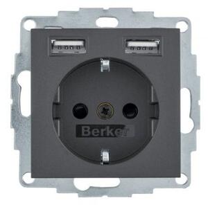 Πρίζα Σούκο με 2xUSB Ανθρακί Berker 48031606 Hager 48031606 Ανθρακί