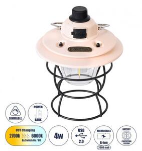 Αυτόνομο Φανάρι Camping LED 4W USB 2.0 Dimmable Ροζ All In One 6000K-4500K-2700K 85696 Globostar 85696 Ροζ