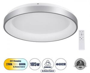 Πλαφονιέρα Φωτιστικό Οροφής Δαχτυλίδι LED CCT 105W 12075lm SALEM Globostar 61238 Ασημί