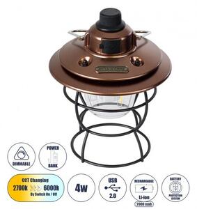 Αυτόνομο Φανάρι Camping LED 4W USB 2.0 Dimmable Καφέ All In One 6000K-4500K-2700K 85697 Globostar 85697 Καφέ