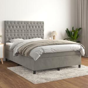 VidaXL Κρεβάτι Boxspring με Στρώμα Ανοιχτό Γκρι 140x190 εκ. Βελούδινο