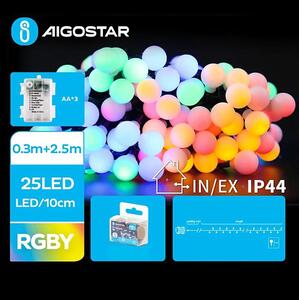 Aigostar - LED RGBY Χριστουγεννιάτικα λαμπάκια Εξωτερικού χώρου 25xLED/3xAA/8 λειτουργίες 2,8 m IP44