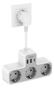 Πρίζα Ρεύματος Τοίχου Tessan 6 σε 1 Power Strip (TS-323X-C) - 3x Schuko, 2x USB, 1x Type-C - 15 cm