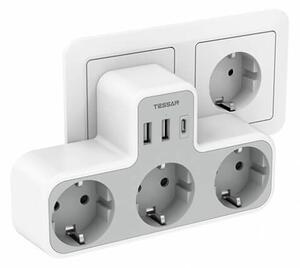 Πρίζα Ρεύματος Τοίχου Tessan (TS-323-DE-C) - 3xSchuko, 2xUSB, Type-C