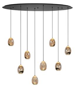 HighLight Κρεμαστό φωτιστικό Golden Egg, κεχριμπαρένιο/χρυσό, μήκος 100 cm, 8-light glass, ρυθμιζόμενος, Σαλόνι / τραπεζαρία, Μέταλλο, σύγχρονο