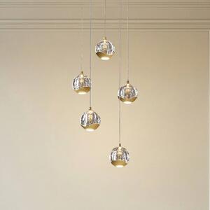 Lucande LED κρεμαστό φωτιστικό Hayley, Ø 30 cm, 5-φωτο, χρυσό, γυαλί, Διαφανές, Σαλόνι / τραπεζαρία, Γυαλί, σύγχρονο