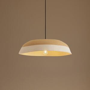 Lindby Κρεμαστό φωτιστικό Caliva, Ø 60 cm, μπεζ/λευκό, σχοινί από κάνναβη, Μπεζ, Σαλόνι / τραπεζαρία, Ύφασμα / Κλωστοϋφαντουργία, σύγχρονο