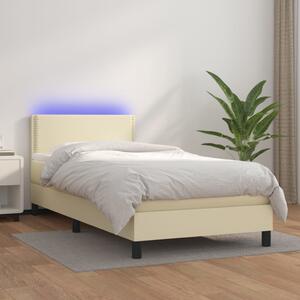 VidaXL Κρεβάτι Boxspring με Στρώμα & LED Κρεμ 100x200 εκ. Συνθ. Δέρμα