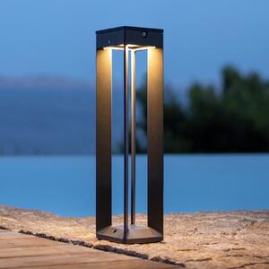 Les Jardins Borne LED ηλιακό φως με αισθητήρα, 45 cm, γκρι, ρυθμιζόμενος, Γκρι, Μέταλλο, Εξωτερικό βάθρο