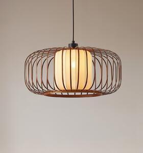 Lindby Κρεμαστό φωτιστικό Davella, Ø 50 cm, μπαμπού, ύφασμα, ρυθμιζόμενος, Ξύλου, Σαλόνι / τραπεζαρία, Μπαμπού, Σκανδιναβικό