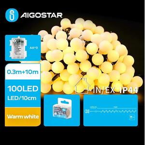 Aigostar - Λαμπάκια εξωτερικού χώρου LED 100xLED/3xAA/8 λειτουργίες 10,3 m IP44 θερμό λευκό