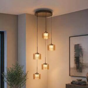 Searchlight Κρεμαστό φωτιστικό LED Tumblers, 5 λαμπτήρες, στρογγυλό, χάλκινο, γυαλί, 3.000 K, ρυθμιζόμενος, Μπρούτζινο / Αντικέ ορείχαλκου, Σαλόνι / τραπεζαρία, Πλαστικό