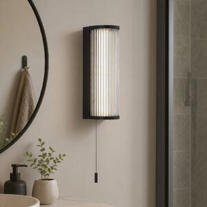 Searchlight Φωτιστικό τοίχου LED Rue, μαύρο, IP44, μέταλλο, γυαλί, 3.000 K, ρυθμιζόμενος, Μαύρο, Μπάνιο, Μέταλλο