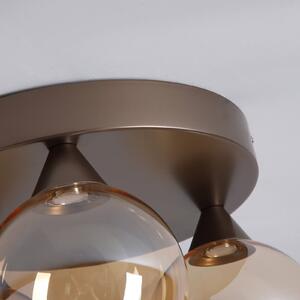 Searchlight Φωτιστικό οροφής LED OPUS Lux, 3 λάμπες, χάλκινο, γυαλί κεχριμπαριού, CCT, ρυθμιζόμενος, Μπρούτζινο / Αντικέ ορείχαλκου, Σαλόνι / τραπεζαρία, Γυαλί