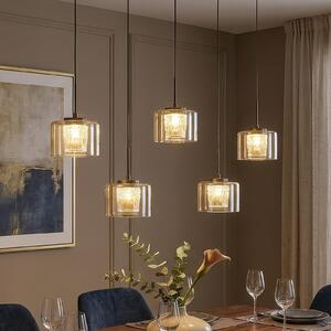 Searchlight Κρεμαστό φωτιστικό LED Tumblers, 5 λαμπτήρες, μακρύ, χάλκινο, γυαλί, 3.000 K, ρυθμιζόμενος, Μπρούτζινο / Αντικέ ορείχαλκου, Σαλόνι / τραπεζαρία, Πλαστικό