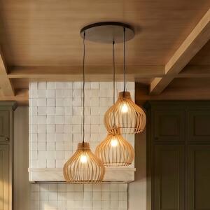 TEMAR LIGHTING Κρεμαστό φωτιστικό Barrel με ξύλινα καλύμματα, 3-φωτο, στρογγυλό, ρυθμιζόμενος, Ξύλου, Σαλόνι / τραπεζαρία, Ξύλο, Εξοχική κατοικία / Ρουστίκ
