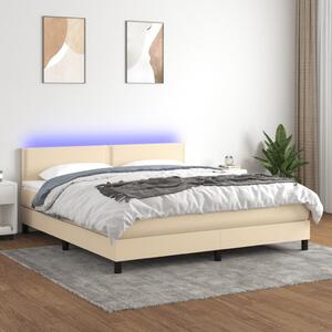 VidaXL Κρεβάτι Boxspring με Στρώμα & LED Κρεμ 180x200 εκ. Υφασμάτινο