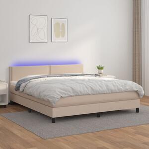 VidaXL Κρεβάτι Boxspring Στρώμα&LED Καπουτσίνο 160x200 εκ. Συνθ. Δέρμα