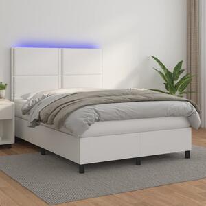 VidaXL Κρεβάτι Boxspring με Στρώμα & LED Λευκό 140x200 εκ. Συνθ. Δέρμα