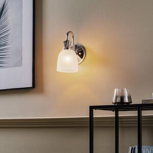Elstead Φωτιστικό τοίχου μπάνιου LED Cora, μονής λάμπας, IP44, γυαλί, Μεταλλικό, Μπάνιο, Μέταλλο, σύγχρονο