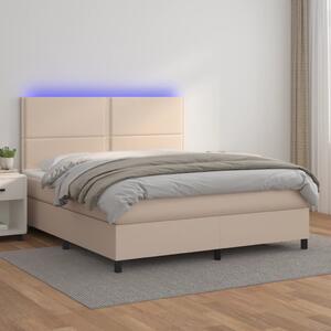 VidaXL Κρεβάτι Boxspring Στρώμα&LED Καπουτσίνο 140x200 εκ. Συνθ. Δέρμα