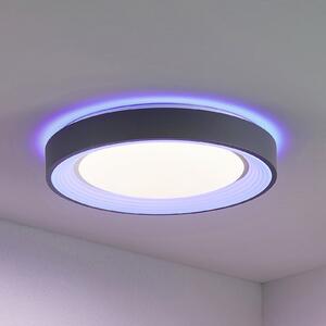 Lindby Φωτιστικό οροφής LED Lindum, RGB, CCT, τηλεχειριστήριο, ρυθμιζόμενο, ρυθμιζόμενος, Μαύρο, Σαλόνι / τραπεζαρία, Μέταλλο, σύγχρονο