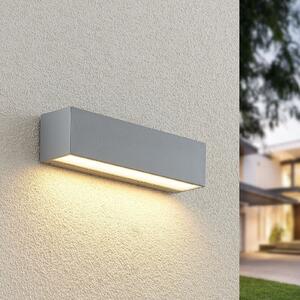 Lucande LED εξωτερική λάμπα τοίχου Lengo, 25cm, ασημί, κάτω, 3.000K, Μεταλλικό, Αλουμίνιο, σύγχρονο